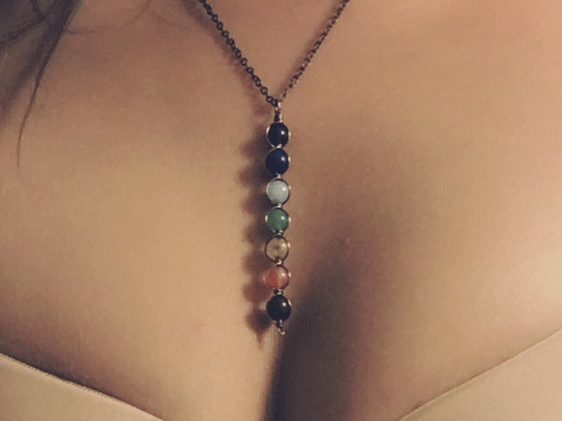 Seven Chakra Pendant Wire Wrapped Gemstone Pendant Chakra Necklace Silver Gold Brass Meditation Necklace Yoga Necklace Reiki Pendant