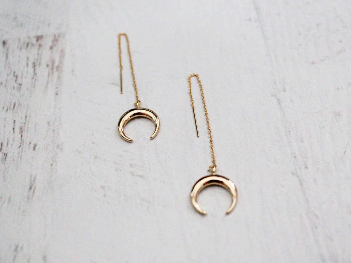 14k Gold Filled Moon Threader Earrings Etsy