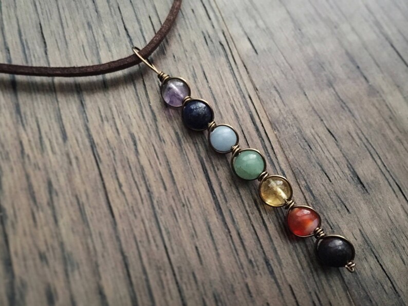Seven Chakra Pendant Wire Wrapped Gemstone Pendant Chakra Necklace Silver Gold Brass Meditation Necklace Yoga Necklace Reiki Pendant