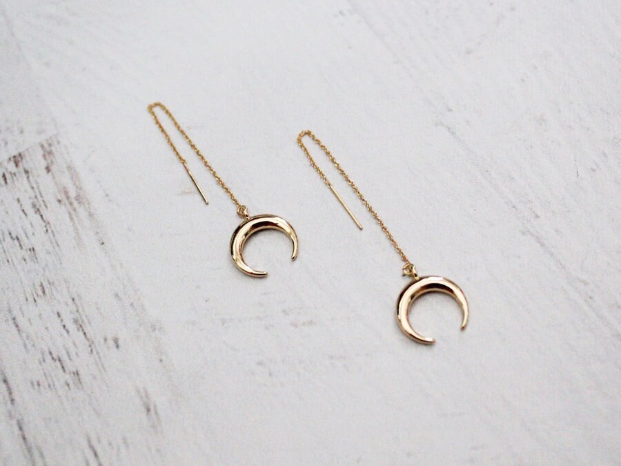 14k Gold Filled Moon Threader Earrings Etsy