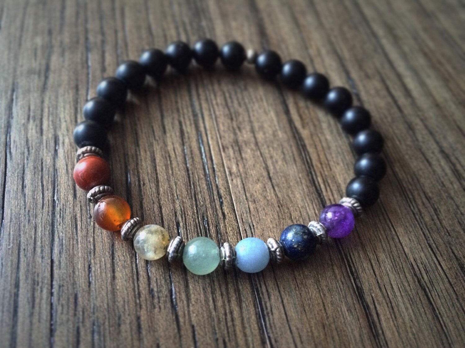 UNISEX Seven Chakra Bracelet - Gemstone Bracelet Reiki Healing Crysta…