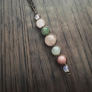 Wire Wrapped Heart Chakra Gemstone Pendant: Rose Quartz, Jade & Opal