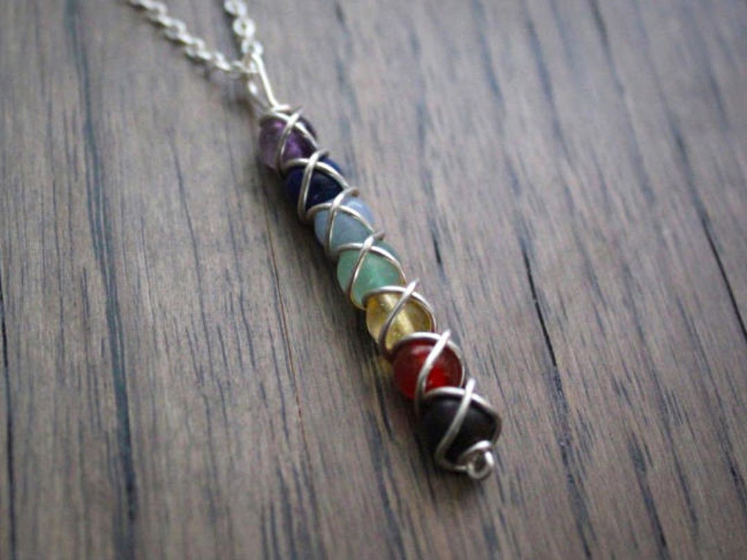 Chakra Pendant Wire Wrapped Gemstone Chakra Necklace Sterling Silver