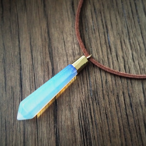 Atlantis Necklace - Kida Cosplay Necklace Kida Necklace Atlantis Crystal Necklace Iridescent Opalite Pendant Crystal Point Faux Suede Cord