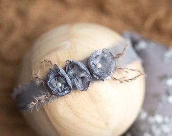 RTS grey newborn tieback, photo prop, newborn headband, photography prop for newborns