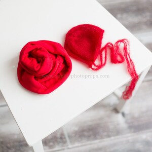 Jersey knit newborn wrap Christmas red and mohair hat