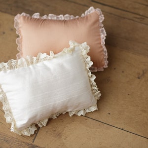 RTS Newborn posing pillow cover. Raw silk pillow case with lace trim for newborn photo prop