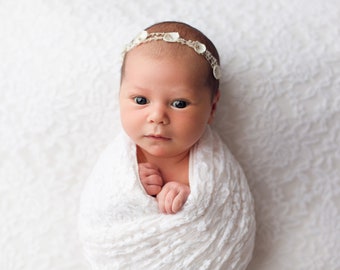 RTS white newborn headband. Newborn photo prop