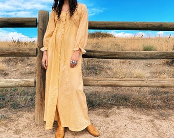 vintage 1970 honeysuckle prairie dress XS/S | 70s natural dye nightgown