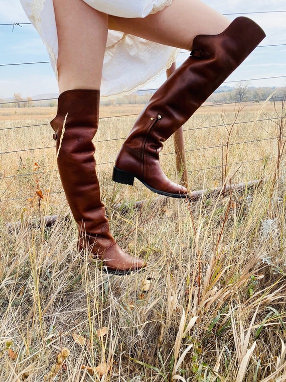 Ralph Lauren Thigh High Brown Leather Boots