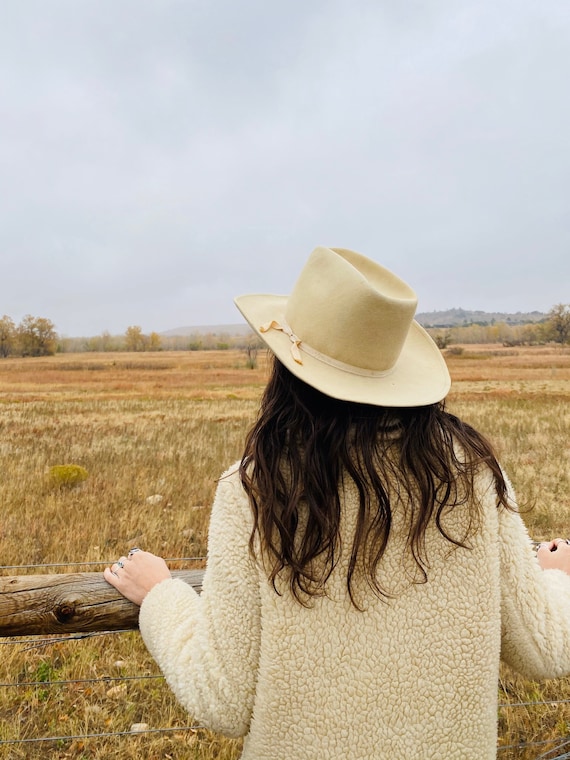 Cream Stallion Wide Brim Wool Hat | rock mount wes