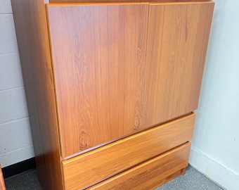 Danish Mid Century Modern Teak Armoire Wardrobe Dresser