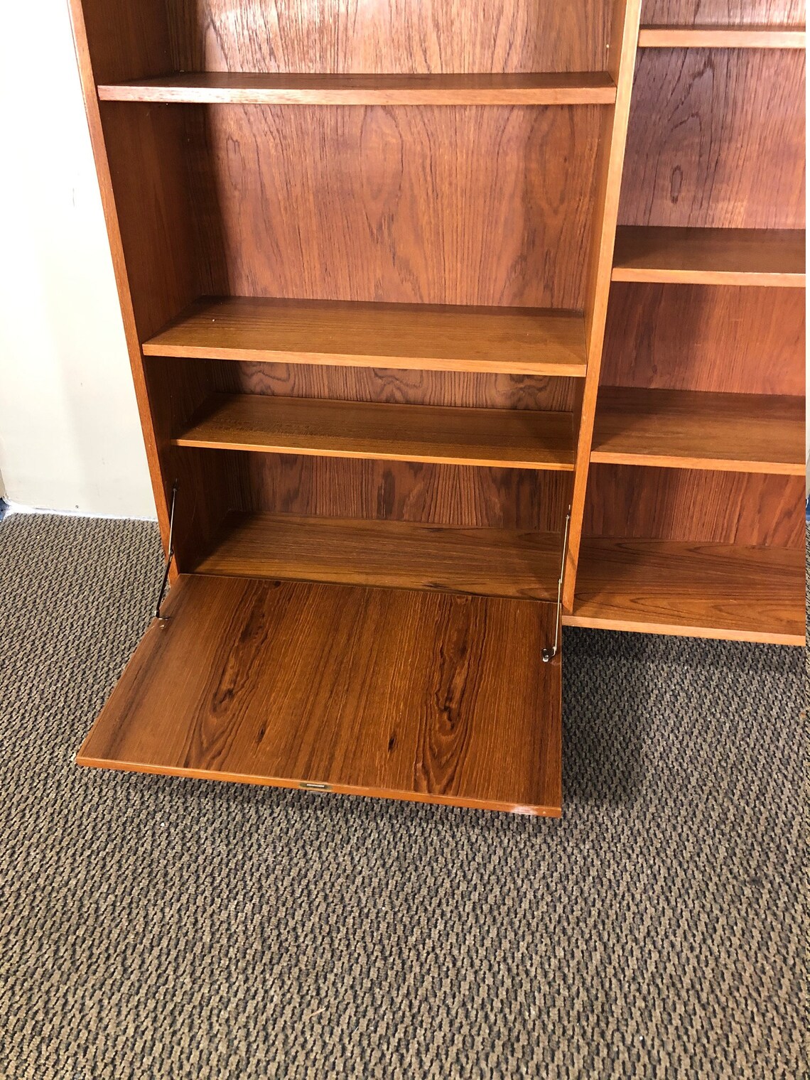 Mid Century Danish Teak Bookcase With Sliding Glass Doors Etsy