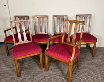 Set Of 6 Mid Century Modern Walnut Chairs With Red Seats By Henredon