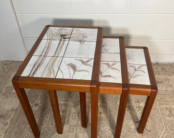 Mid Century Modern Danish Teak And Tile Nesting Side Tables