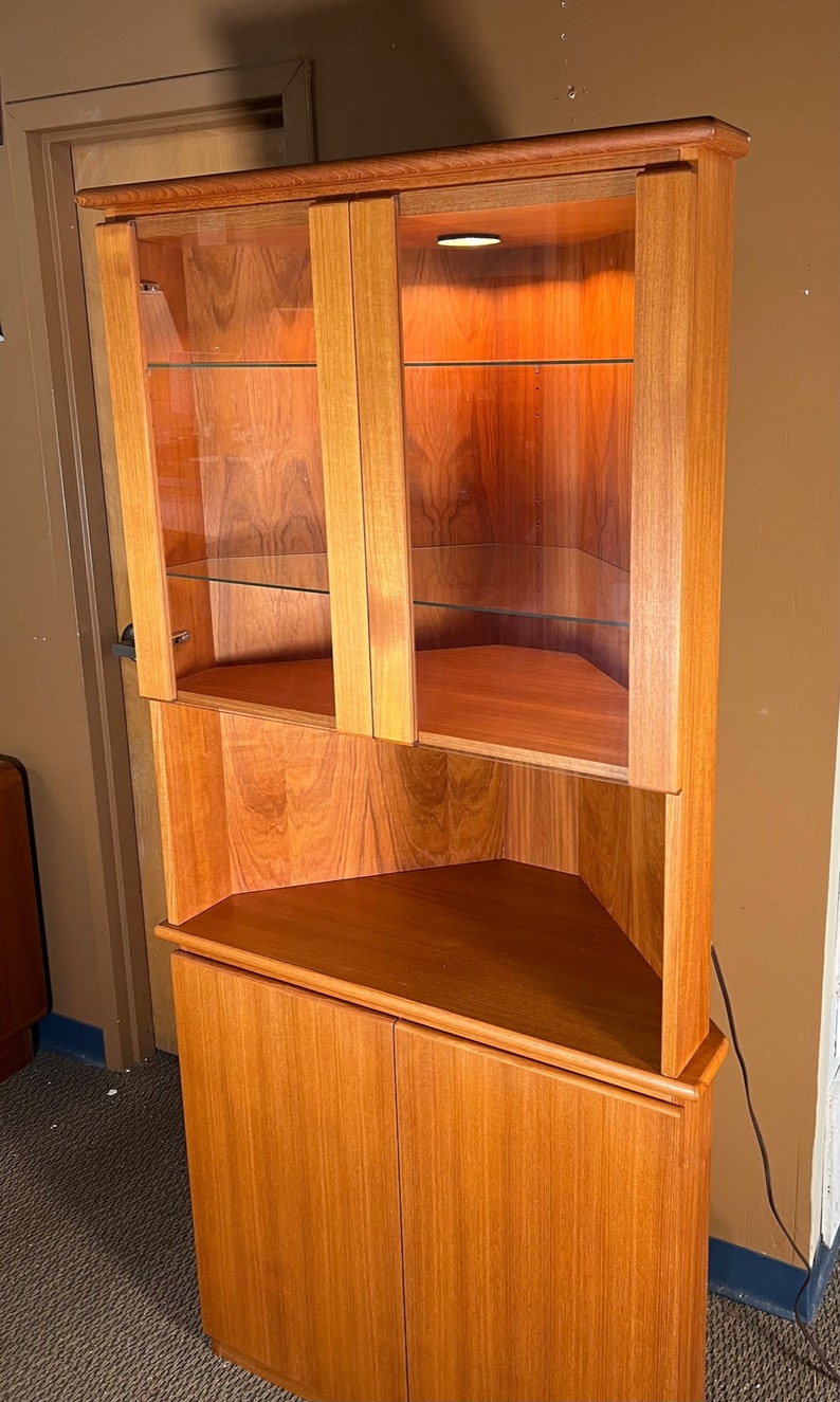 Danish Mid Century Modern Corner Teak Credenza Buffet Etsy