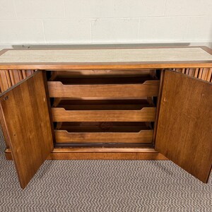 Mid-Century Modern Walnut Travertine Buffet Credenza Sideboard Henredon Circa'60 image 3