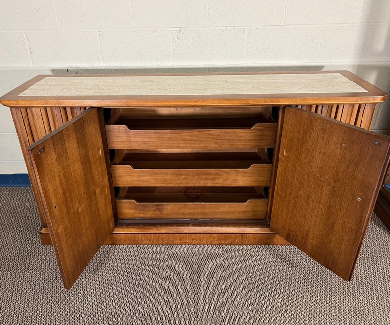 Mid-Century Modern Walnut Travertine Buffet Credenza Sideboard Henredon Circa'60 image 3