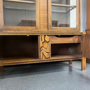 Mid Century Modern Tiki Brutalist Buffet Hutch Display China Cabinet With Lights image 2