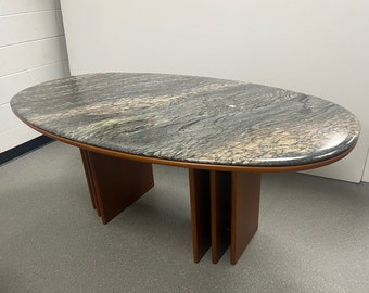 Mid Century Danish Modern Oval Teak And Marble Dining Table By Bendixen