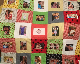 Handmade Photo Memory Quilt, Keepsake Heirloom, Childhood Cancer Research