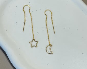 star & luna moon threader earrings