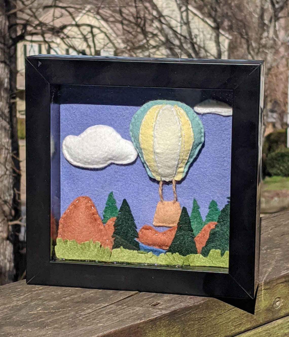 Shadow Box Art Felt Art Hot Air Balloon Home Decor Etsy