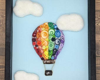 Mixed Media - Paper Quilling - Needle Felt - Wall Art - Shadow Box Art - Hot Air Balloon