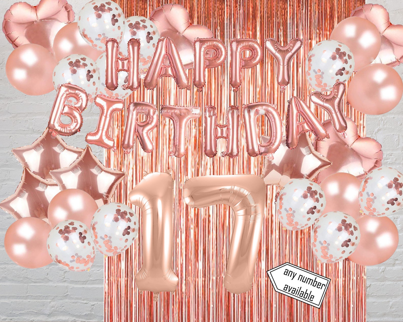 Happy 17th Birthday Rose Gold Balloon Banner Photo Booth Backdrop Party ...