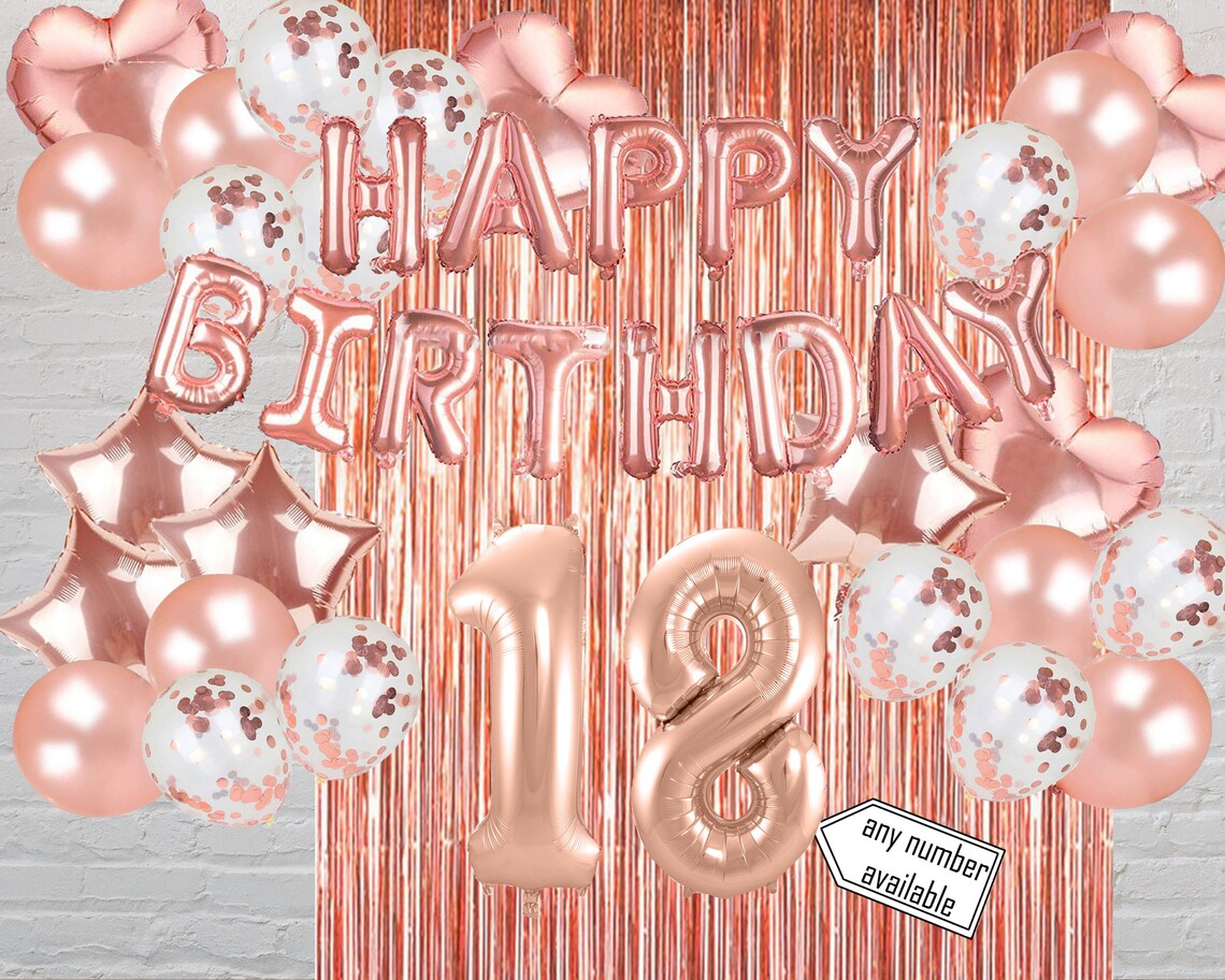 Happy 18th Birthday Rose Gold Balloon Banner Photo Booth Backdrop Party