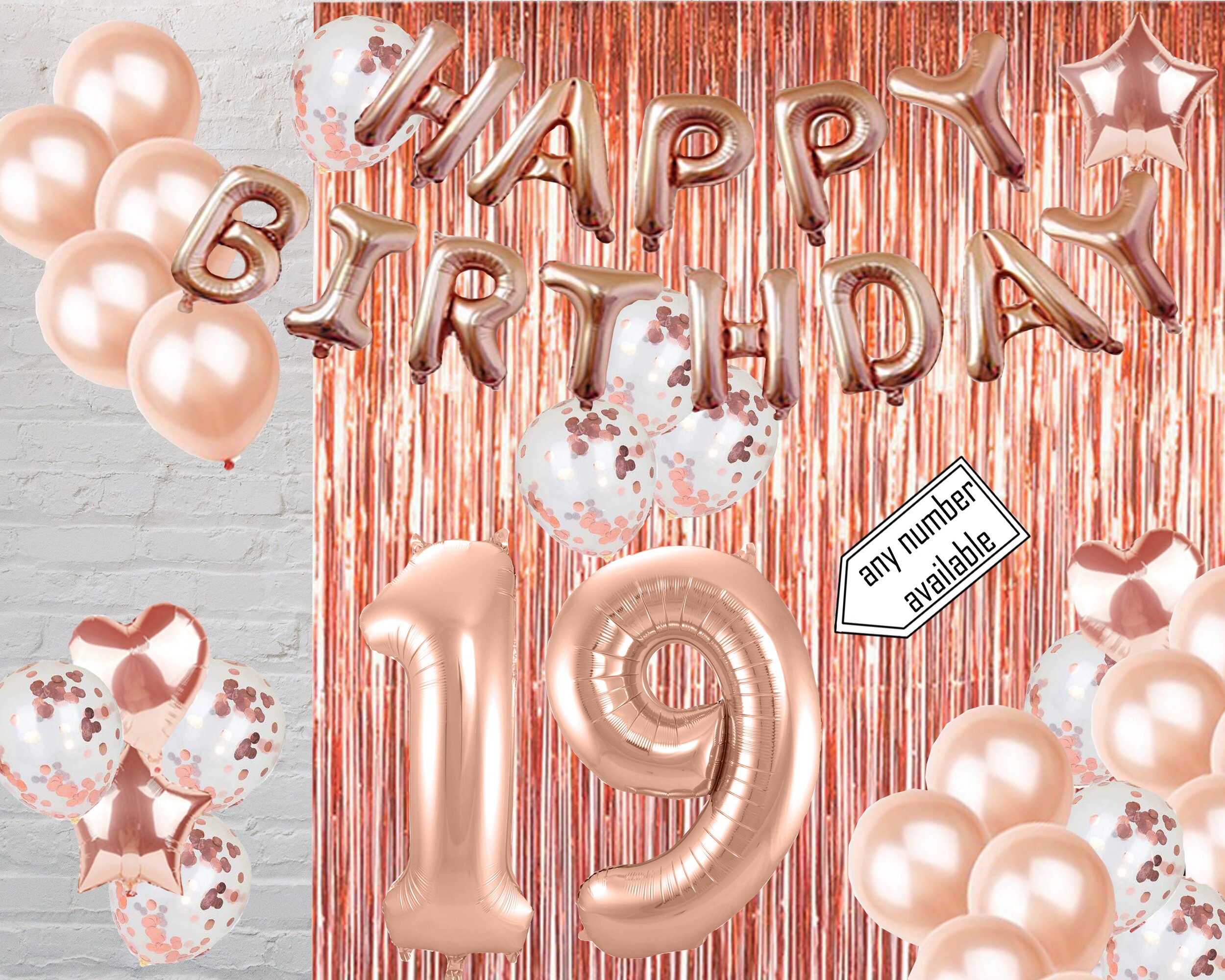 PARIS PRODUCTS 19th Birthday Rose Gold Balloons & Number 19 - Etsy