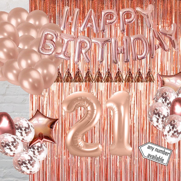 Birthday Party Decorations for 21st Birthday Rose Gold Balloon Photo Booth Backdrop Rose Gold Birthday Tassel Supplies Happy Birthday Banner