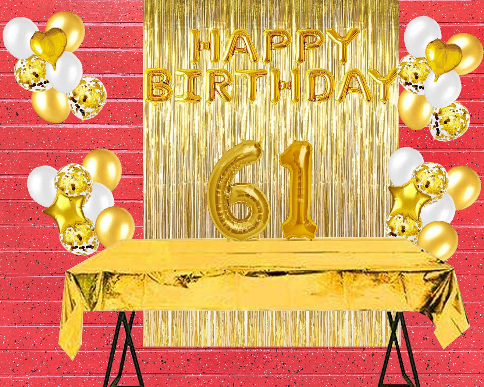 Gold 61st Birthday Celebration Balloon Happy Birthday Banner Etsy