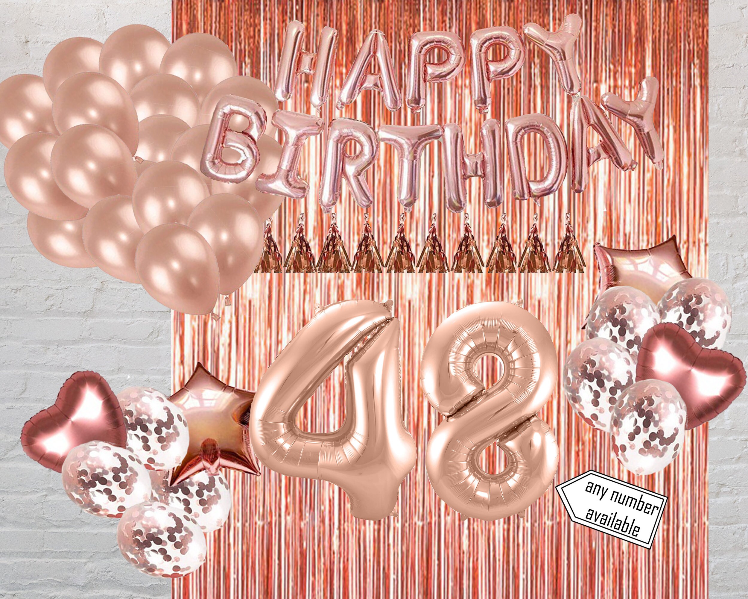 Decoraciones para fiesta de 48 cumpleaños para mujer, oro rosa, 48