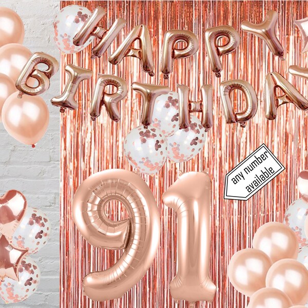 Rose Gold 91st Birthday Decorations Etsy