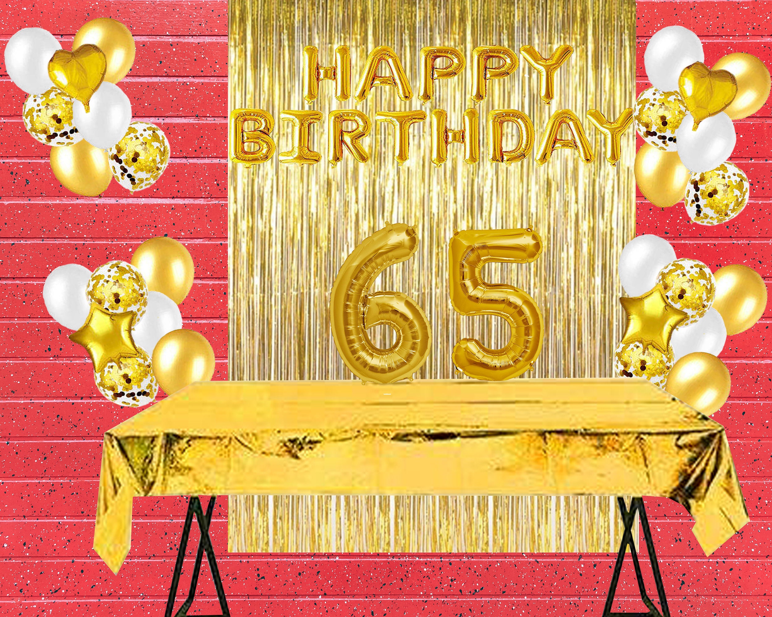 Gold 65th Birthday Celebration Balloon Happy Birthday Banner ...