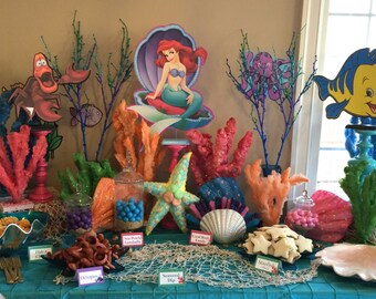 LITTLE MERMAID Set of 3 Centerpieces Ariel, Flounder, Sebastian (DOUBLE-sided) / Birthday Party / Decorations / Supplies / Decor