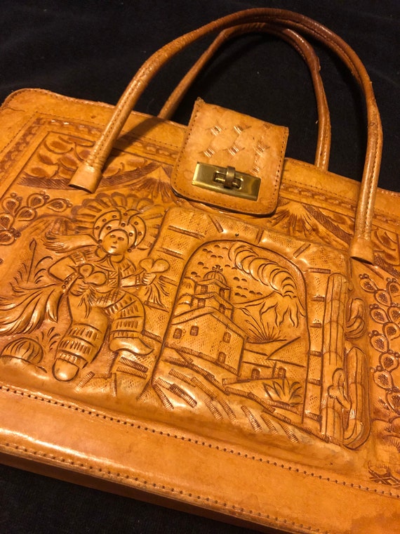 Vintage Tooled Handbag - image 2