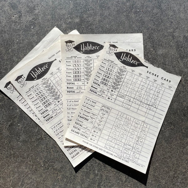 1967 Yahtzee Score Cards