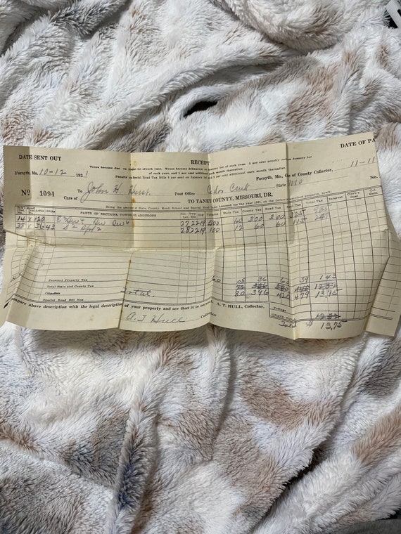 Souvenirs & Events 1933 Tax Receipt Taney County Missouri Art