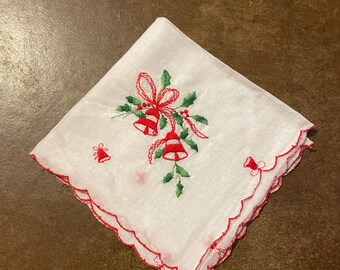 Vintage Embroidered Holiday Handkerchief