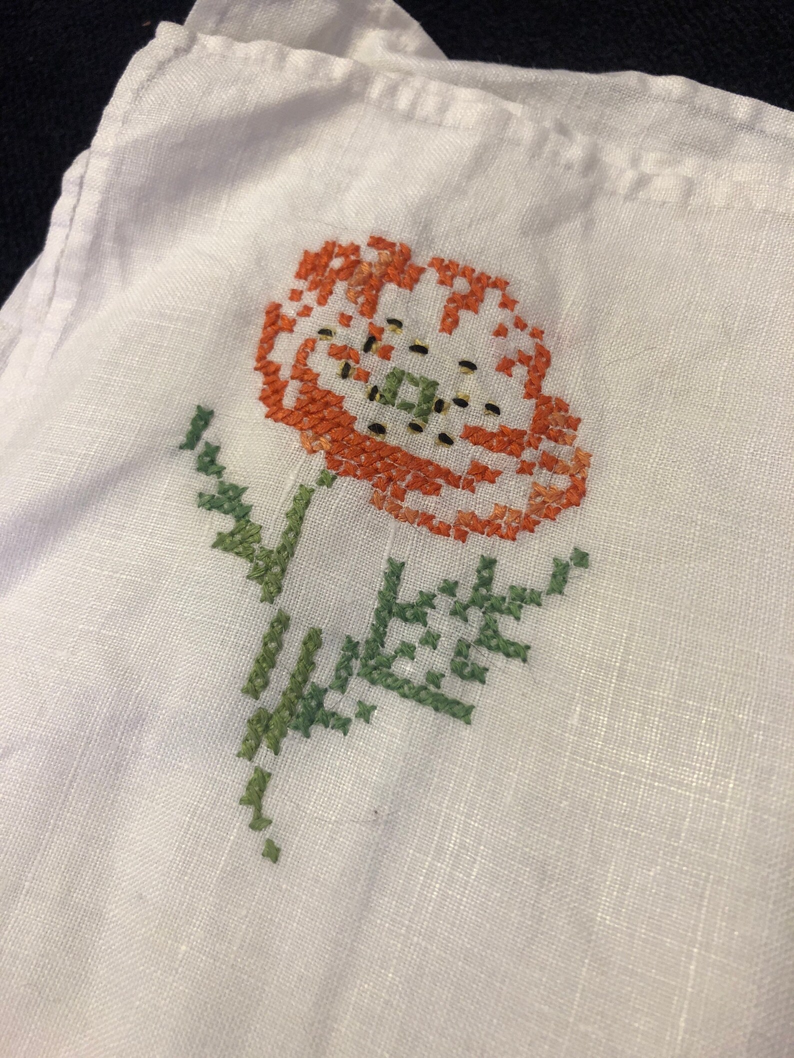 Orange Floral Cross Stitch Handkerchief Etsy