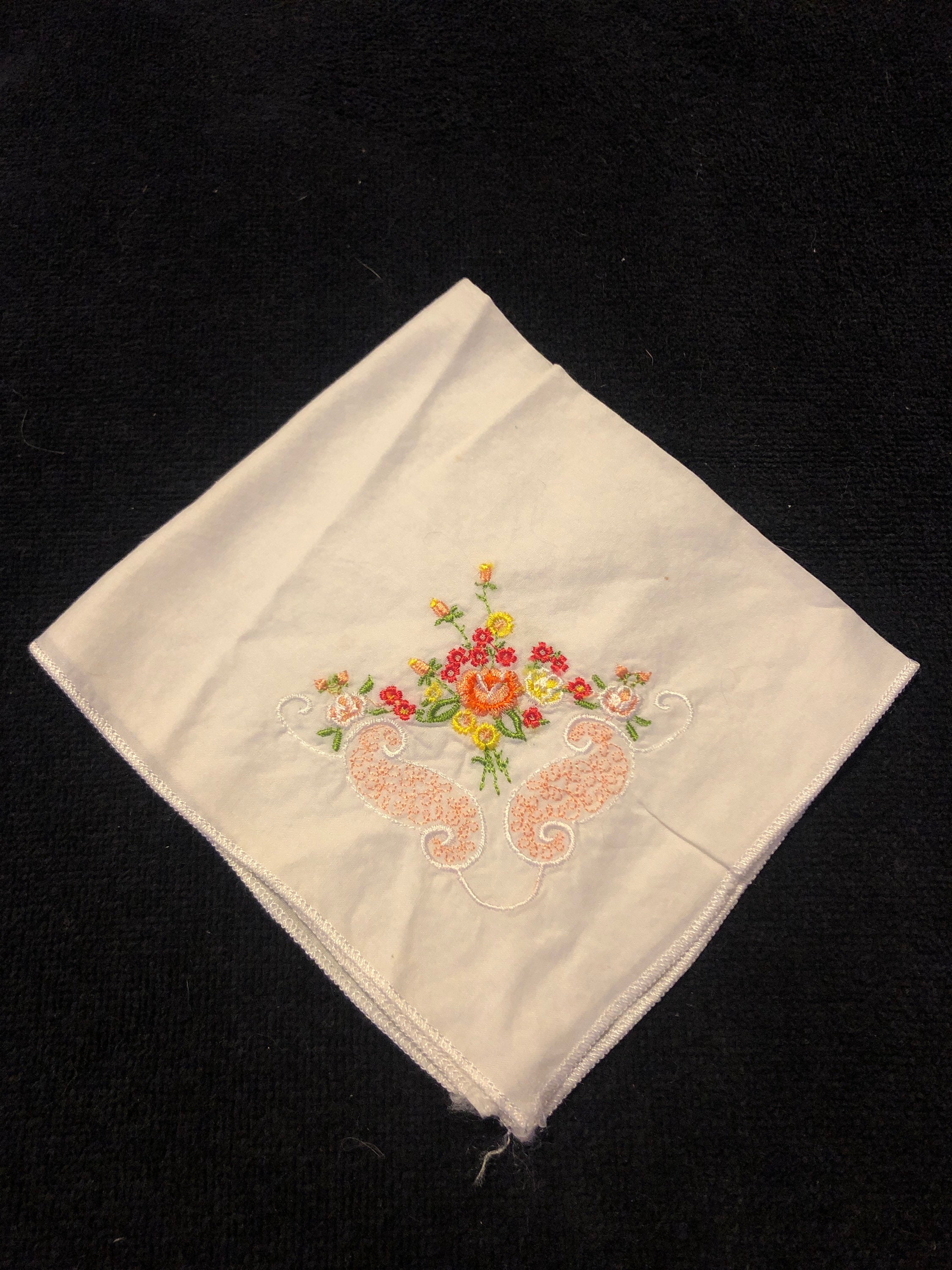 Floral Embroidered Handkerchief Etsy UK