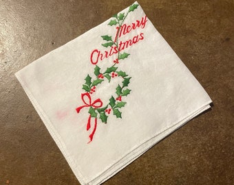 Vintage Embroidered Holiday Handkerchief