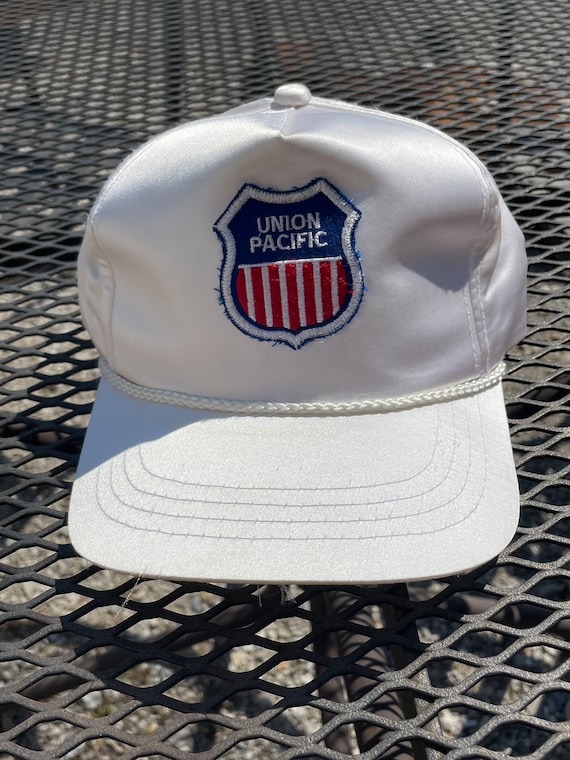 Vintage White Silk Union Pacific Patch Trucker Hat