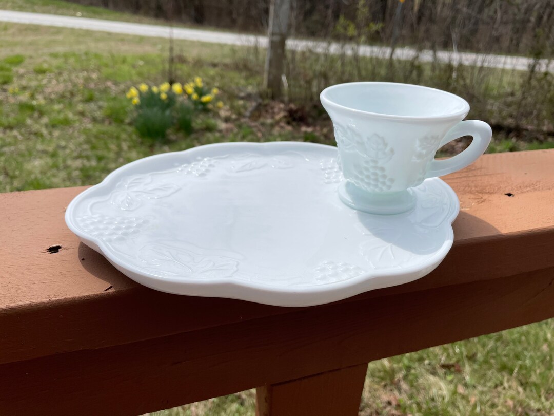 Milk Glass Snack Set Etsy