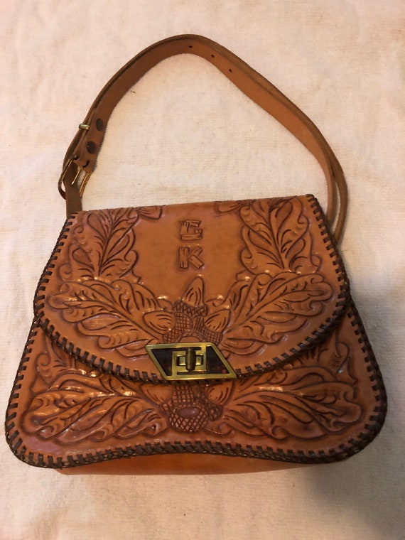 Tooled Leather Monogram Bag - image 1
