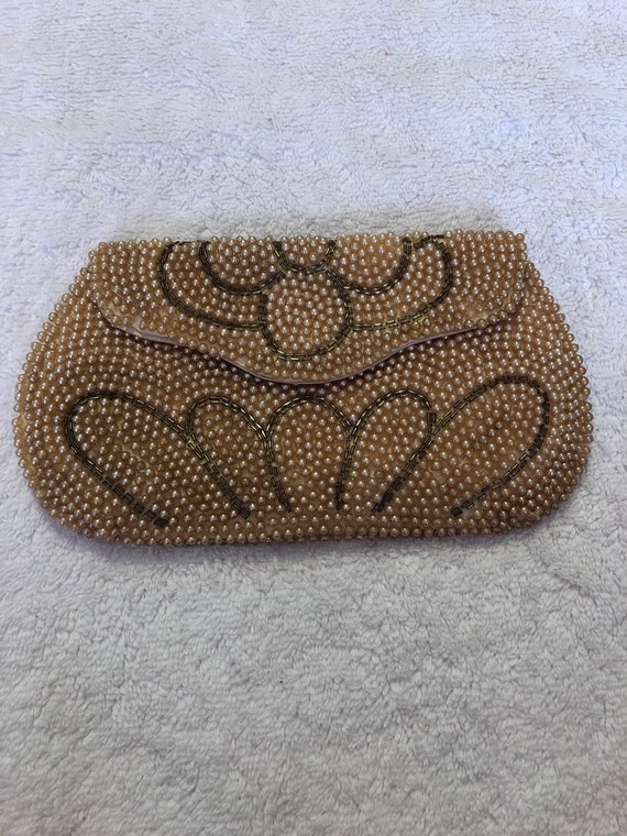 Cream Small Beaded Clutch