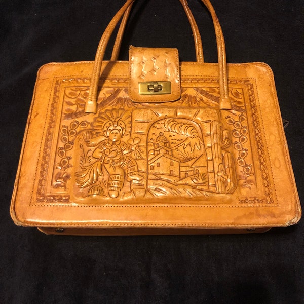 Tooled Leather Handbag Etsy