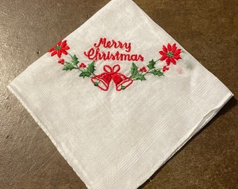 Vintage Embroidered Holiday Handkerchief